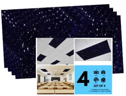 Starry Night Design - PVC Fluorescent Light Cover. Night Sky with Stars - 4 PACK